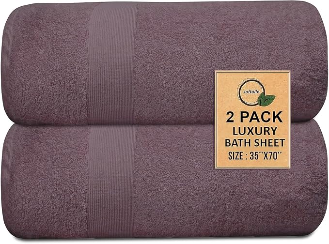 100% Cotton Luxury Bath Sheets - Pack of 2 (35" x 70") | Super Soft, Quick-Dry & Highly Absorbent Towels for Bathroom, Home, Spa & Gym (Purple Ash)