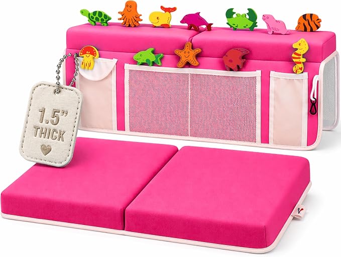 Bath Kneeler –8 Suction Cups & 1.5" Padding.Certified Non Toxic Bath Kneeling Pad for Bath Tub & 5 Bath Toy Organizer. Fast Dry Baby Bath Kneeler and Elbow Rest Pad Set by Supa Ant-Pink.