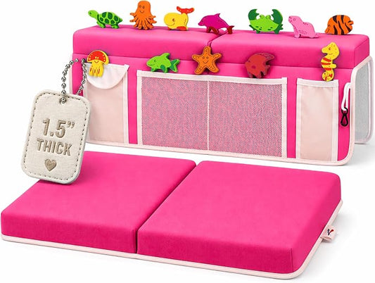 Bath Kneeler –8 Suction Cups & 1.5" Padding.Certified Non Toxic Bath Kneeling Pad for Bath Tub & 5 Bath Toy Organizer. Fast Dry Baby Bath Kneeler and Elbow Rest Pad Set by Supa Ant-Pink.
