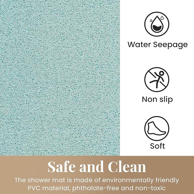Shower Mat Bathtub Mat Non-Slip,47x16 inch, Soft Tub Mat with Drain,PVC Loofah Bath Mat (Phthalate Free) for Tub and Bathroom,Quick Drying,Green