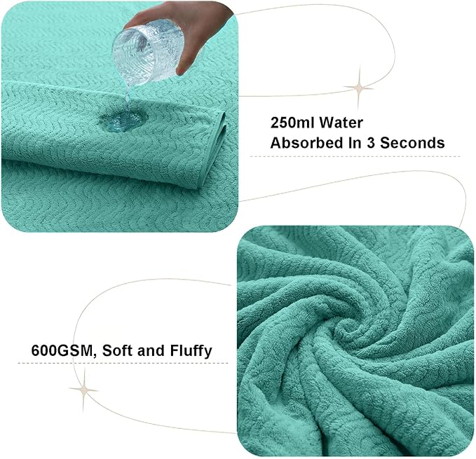 Bath Towel Set of 4, Extra Large Towels Oversized 35x70 Inch Shower Bathroom Towels Highly Absorbent Quick Dry Towel Textured Soft Bath Sheet Towels Set for Bathroom Hotel SPA Camping (Sea Blue)