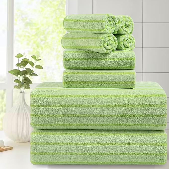 Mistyrose Bath Towels,8 Pack Large Bath Towels Set Super Absorbent Microfiber Bath Sheets-2 Oversized Bath Sheets 2 Hand Towels 4 Washcloths for Family Hotel Spa Gym(Fruit Green
