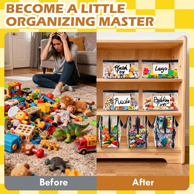 4-Pack Clear PVC Toy Organizers and Storage Bags with Zipper,Waterproof Organizer for Building Blocks, Puzzles,Board Games & Magnetic Toys,All-in-One Toy Organizers and Storage Solution