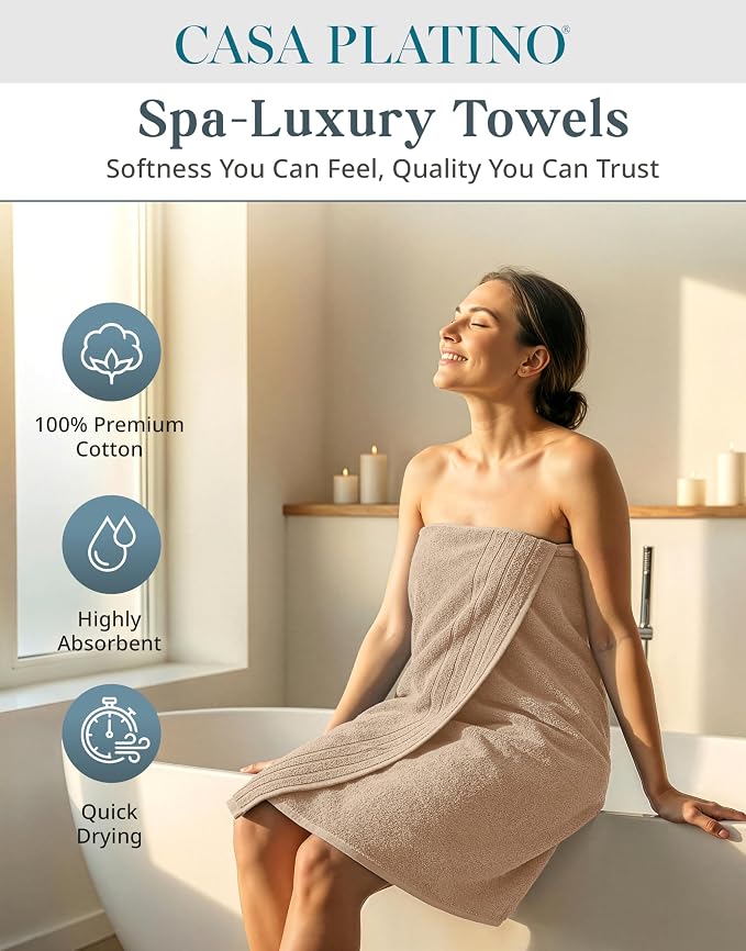 Casa Platino 100% Luxury Cotton Bathroom Towel Set 8 Pcs - Super Soft & Highly Absorbent - 2 Bath, 4 Washcloths, 2 Hand Towels for Bathroom - Oeko TEX Certified, Fade Resistant, Luxury Look - Beige