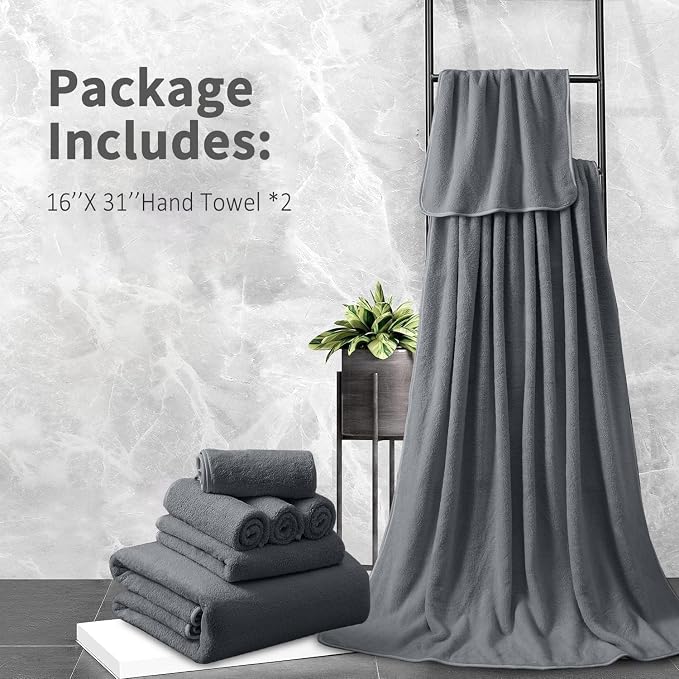 Premium Towel Set 2 Pack Hand Towel 16" x 31",Ultra Soft Highly Absorbent Hand Towel | Durable | Quick Dry | Multifunctional | Luxury Towel for Bathroom Hotel Kitchen Gym,Dark Grey