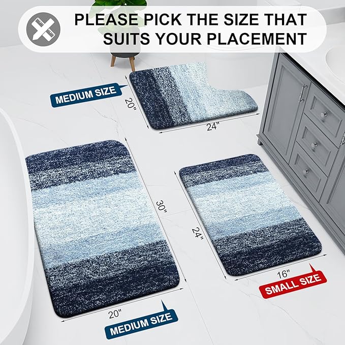 Arotive Microfiber Bathroom Rugs, Shaggy Soft and Absorbent Bath Rug, Thick Plush Machine Washable Dry Bath Mats for Bathroom, Tub and Shower, 24x16, Dark Blue, Rectangular