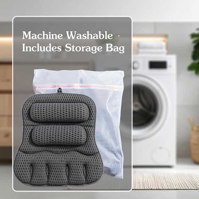 Luxury Bath Pillow for Tub, with 10 Strong Suction Cups, Non-Slip Bathtub Pillow for Head Neck & Back Support, Extra Large 21” Spa Bath Pillow, 4D Air Mesh Quick-Dry, Gift for Women(Grey)