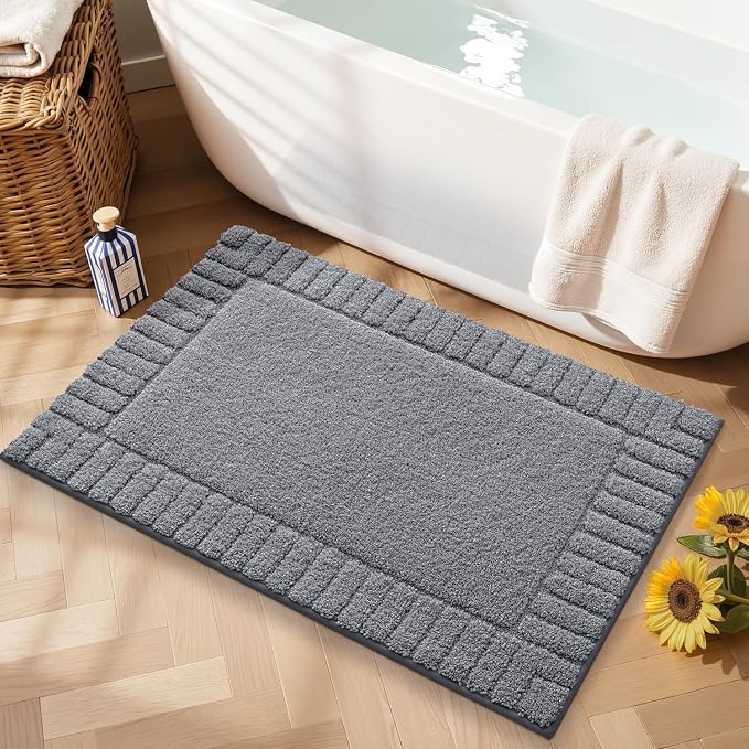 LUMI Bathroom Rugs Non Slip with Rubber Backing, Extra Soft Plush Microfiber Bath Rug Absorbent, Machine Washable Bath Mat Quick Dry for Tub, Shower, Hotel, Dark Grey, 20"x32"
