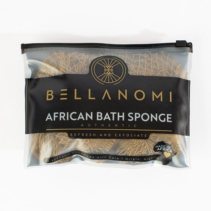 BELLANOMI African Net Sponge - Authentic Sapo Exfoliating Net, Ethically sourced from Nigeria, 45" Long Back Scrubber, Quick Dry Loofah Alternative for Gentle Exfoliation Daily Use (Olive Gold)