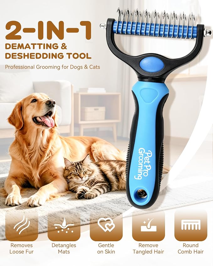 Tool, 2-In-1 Double-Sided Grooming Tool, Pet Shedding Remover Rounded-Tooth Comb For Painlessly Removing Knots And Loose Hair (Orange-Large)