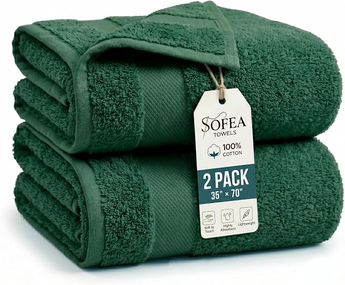 Sofea Bath Sheet Towels 2 Pack Oversized, (35 x 70 Inches) 100% Cotton Jumbo Bathroom Towels, Extra Large Soft Absorbent Bath Sheet Towels