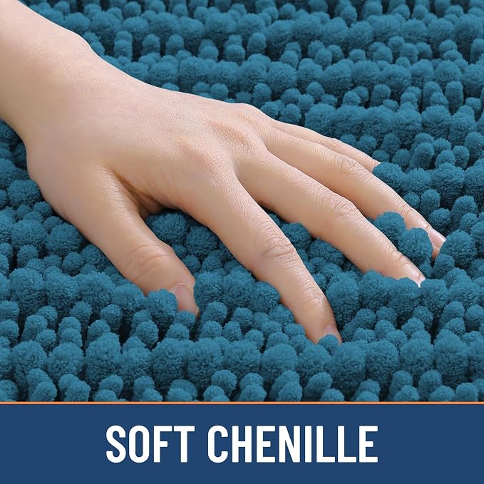Smiry Bathroom Toilet Rugs U Shaped 24x20, Extra Soft Absorbent Non Slip Rubber Backing Chenille Contour Bath Rugs for Toilet, Machine Washable Contoured Bath Mats, Peacock Blue