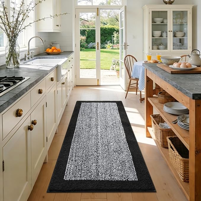 48x24 Long Bathroom Rugs Washable Non Slip, Black Bath Mat for Bathroom Floor Tub, Soft Absorbent Quick Dry Mats for Shower,Bathtub,Home Decor