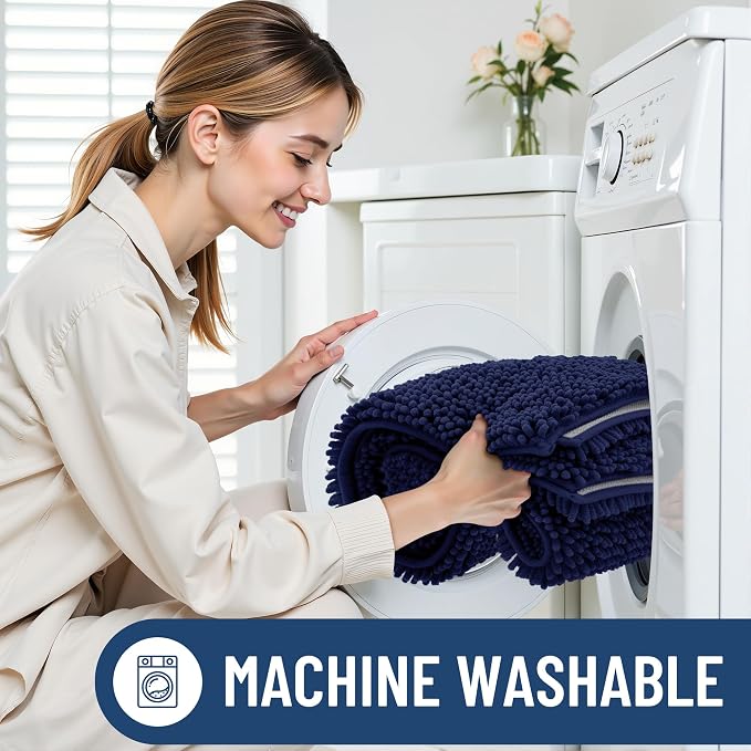 Smiry Luxury Chenille Bathroom Rugs 40x24, Extra Soft and Absorbent Shaggy Bath Mat, Machine Washable, Non-Slip Plush Carpet Runner for Tub, Shower, and Floor, Home Decor Accessories, Navy Blue