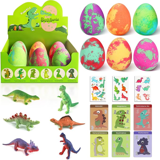 Bath Bombs for Kids with Surprise Toys Inside, XXL Dinosaur Toys Bath Bomb Eggs Gift Set, Bath Gifts for Boys 3 4 5 6 7 8 9 Year, Gentle and Kid Safe Bath Fizzy, Birthday Gifts for Kids