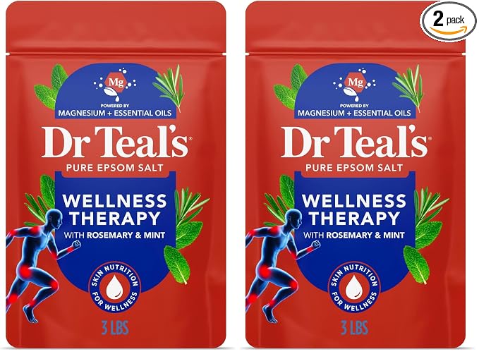 Dr Teal's Epsom Salt Magnesium Soak, Wellness Therapy with Rosemary & Mint, 3 lbs (Pack of 2)