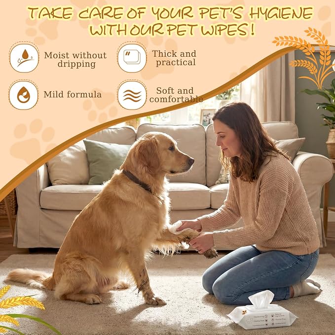 Treela 10 Packs of 80 Dog Wipes Pet Wipes Cat Grooming Supplies for Paws, Butt, Ear, Skin, Body Bath Cleaning Stain Odor Remover, Home or Travel Use(Soothing Oatmeal Flavor)