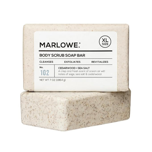 MARLOWE. Body Scrub Soap, Exfoliating Soap Bar, Cedarwood & Sea Salt, 7 oz | Scrub Soap Bar that deeply cleanses and exfoliates while buffing away rough, dry skin. Cedarwood + Sea Salt scent.