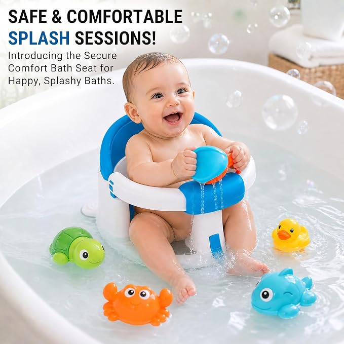 Baby Bath Seat for Babies 6-24 Months, Non Slip Infant Bath Seat with 4 Suction Cups, BPA Free Baby Bathtub Seat, Secure Bath Support Chair for Sit Up Babies, Blue