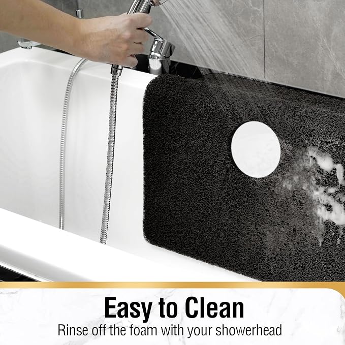 HITSLAM Square Shower Mat, 36 x 36 Inch Non Slip Bath Mat for Tub, Soft PVC Loofah Bathtub Mats with Drain Holes, Quick Drying Bathroom Stall Floor Mat, Bathroom Accessories Without Suction Cup, Black