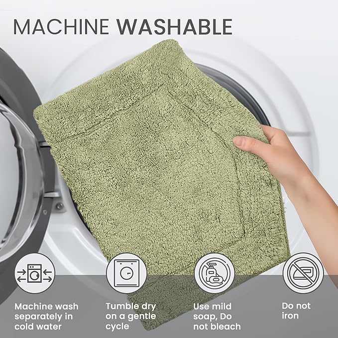 Home Weavers Allure Collection Cotton Toilet Tank Lid Rug for Bathroom, Soft Absorbent, Machine Washable Toilet Tank Top Rug, 10"x22" Green