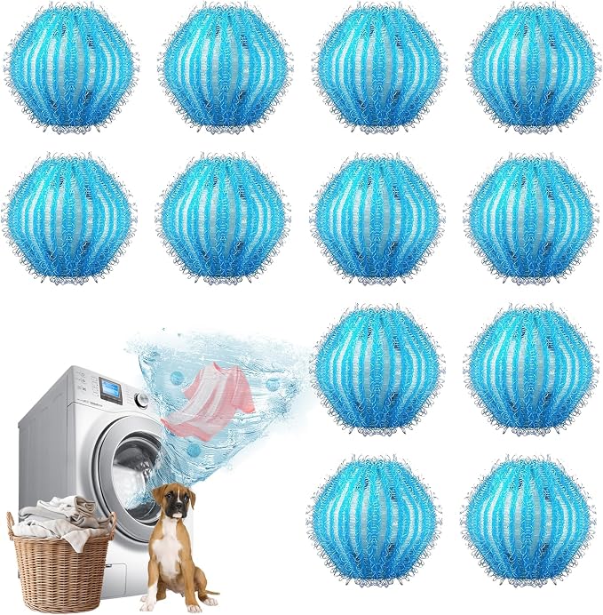 12Pcs Pet Hair Remover for Laundry - 2 inch Large Ball Lint Traps for Washing/Dryer Machine, Effective Cat Dog Laundry Pet Hair Catcher for Clothes,Sheets,Towels,Not Damage Fabric