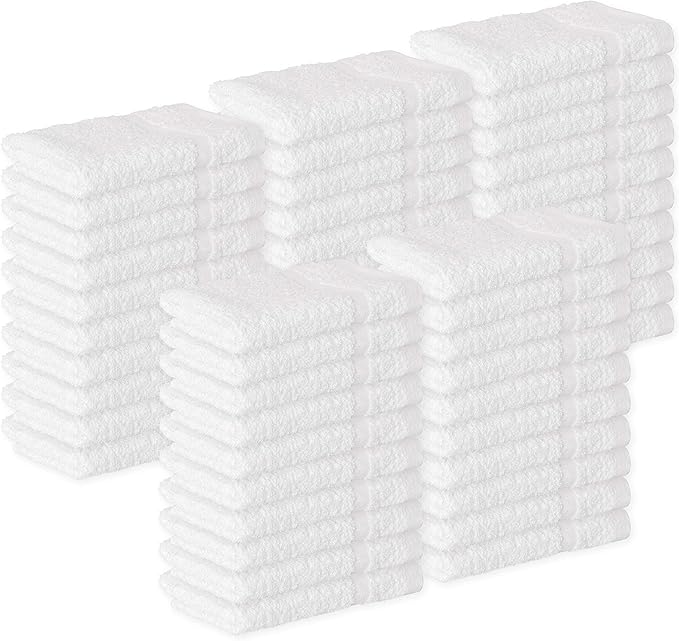 GREEN LIFESTYLE Washcloths 12" x 12" 40 Pack - 100% Cotton Wash Cloths, Soft Absorbent Face Towels, Bulk Washcloths for Body, Bathroom, Shower and Daily Use (White)
