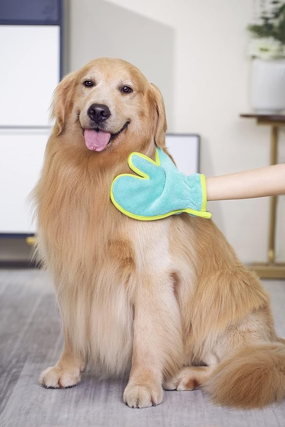 Pawyee Super Soft Fast-Drying Dog Towel with Drying Gloves for Cold Weather, Beach, Pool - Adjustable Microfiber Bath Robe Set (2 pcs) for Cats and Dogs (XL, Blue Dino)