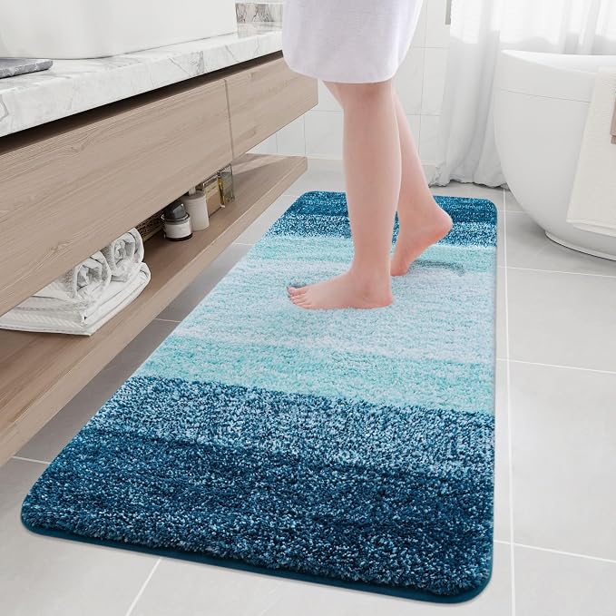 Arotive Microfiber Bathroom Rugs, Shaggy Soft and Absorbent Bath Rug, Thick Plush Machine Washable Dry Bath Mats for Bathroom, Tub and Shower, 70x24, Peacock Blue, Rectangular