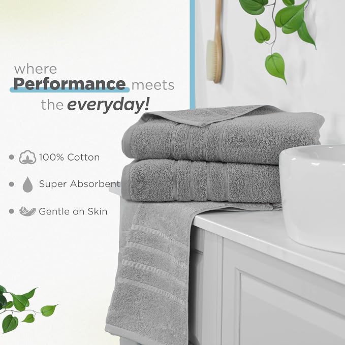 Martex 2-Pack Ultimate Performance Bath Sheet Set, Monument Grey, 33" x 65" | 100% Cotton, Extra Large Bath Towels, Super Absorbent, Low-Linting, Supersoft