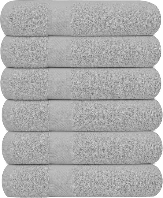 Pack of 6 Bath Towels 27 x 54 Inches, 100% Cotton, Larger & Lighter Weight, Quicker to Dry, Super Soft and Absorbent, Perfect for Bathroom (Light Grey, Pack of 6 (27''x54''))