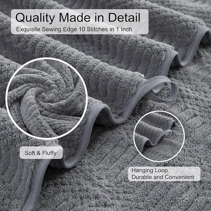 2 Piece Gray Geometric Hand Towel Set 16"x31" Soft Highly Absorbent Quick Dry Bathroom Towels Microfiber Plush Towels Set Woven Towels for Kitchen Hotel Spa Gym
