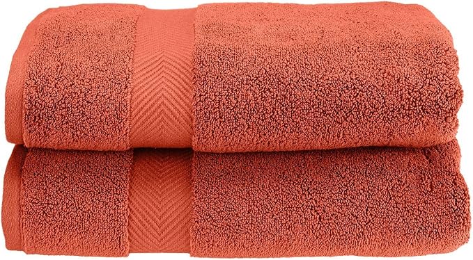 Superior Zero Twist 100% Cotton Bath Towels, Super Soft, Fluffy and Absorbent, Premium Quality Oversized Bath Towel Set of 2, Brick