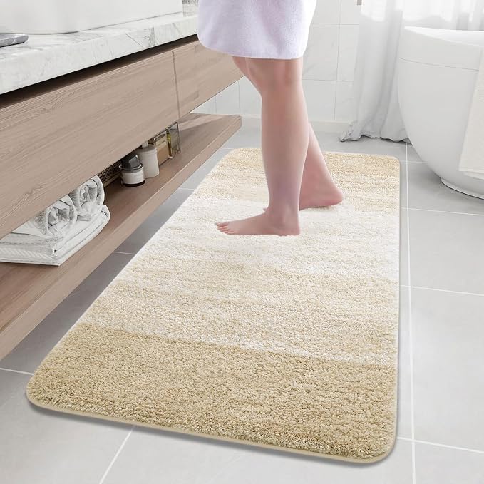 Arotive Microfiber Bathroom Rugs, Shaggy Soft and Absorbent Bath Rug, Thick Plush Machine Washable Dry Bath Mats for Bathroom, Tub and Shower, 59x24, Light Beige, Rectangular