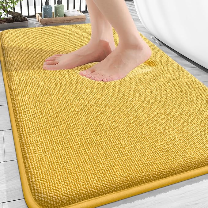 OLANLY Thick Memory Foam Bath Mat Rug 30x20, Extra Soft Absorbent Bathroom Rug, Quick Dry Bath Mats, Non-Slip, Machine Washable Carpet for Bathroom, Tub and Shower, Home Decor Accessories, Yellow