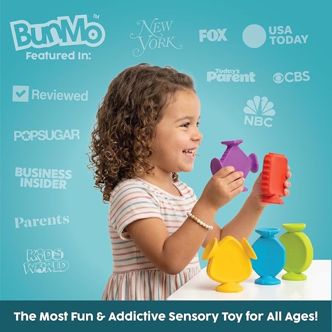 Bunmo Toddler Bath Toys - Best Montessori Toys for Kids Ages 1 2 3 4 Year Old Boys & Girls Gifts, Best Sensory Toy for Babies 12 Months +, No Hole Bath Toy for Kids Ages 1-3 & 2-4 (Big Shapes 5 Pack)