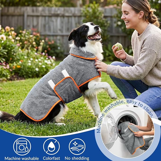 Bienbee Dog Bathrobe, Quick Drying Super Absorbent Pet Robes for Small Medium Large Dogs, Drying Coat for After Bath & Swim, Warm & Cozy Dogs Towels, Dog Puppy Bath Supplies, Gray XXL