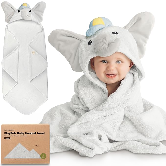 KeaBabies Organic Baby Towel with Hood for Girls, Boys, Soft (Ethan) | Absorbent 100% Cotton Hooded Baby Towels for Newborns, Infants, Large Hooded Bath Towels for Babies, Kids, Toddler 1-3
