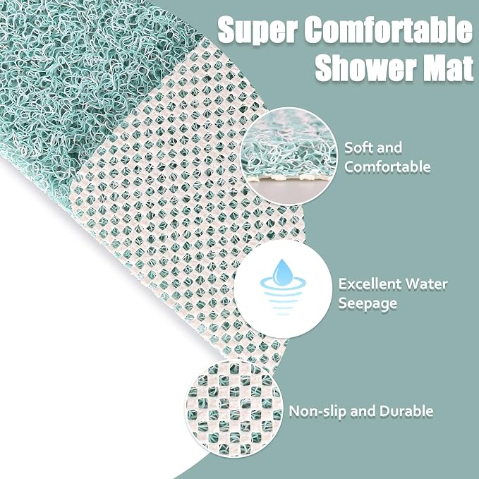 Shower Mat Non Slip - 24x32 Inch Soft Comfort Bath Mat with Drainage Holes, PVC Loofah Massage Bathmat for Shower, Tub, Bathroom, Wet Areas, Quick Drying