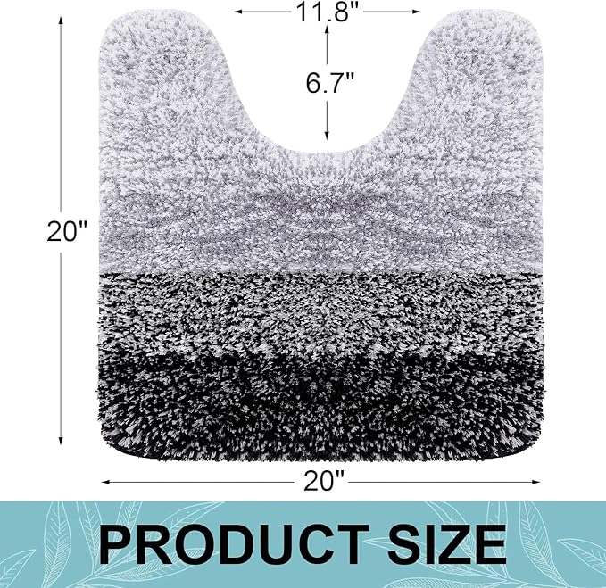 Arotive Microfiber Bathroom Rugs, Shaggy Soft and Absorbent Contour Toilet Rugs, Thick Plush Machine Washable Dry Bath Mats for Toilet Base, 20x20, Black, U-Shape