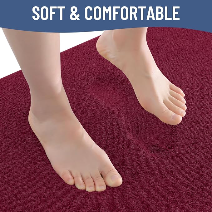 Smiry Memory Foam Bath Mat 59x35, Extra Soft Bathroom Rug, Ultra Absorbent, Quick Dry, Machine Washable Bathroom Mat for Shower, Tub & Floor Decor, Burgundy