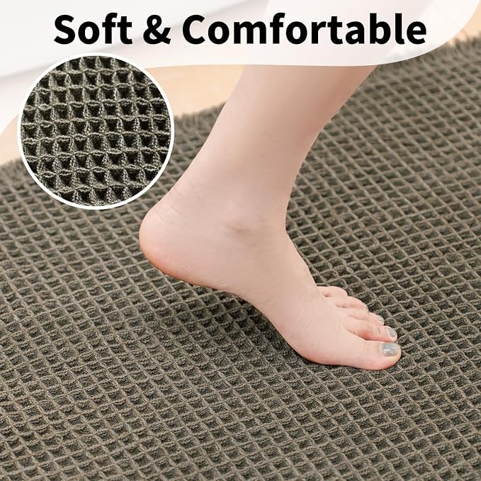Waffle Bath Mat - Boho Bathroom Rugs Non Slip Washable, Super Absorbent & Quick Dry, Soft Bath Mat Farmhouse Bathroom Decor, 20'' x 32'', Olive Green