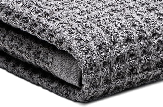 SUTERA - Silverthread Waffle Towel California - Grown Pima Cotton, Quick Drying, Ultra Soft, Lightweight and Absorbent - Waffle Weave Design - Luxury Towel (Bath, Grey) 31"x57"