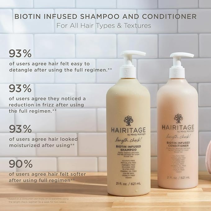 Hairitage Biotin Shampoo and Conditioner Set - Sulfate Free + Paraben Free, Color Safe, with Castor Oil for Anti-Frizz, Volume + Moisture for Women, Hydrating Repair Shampoo Conditioner