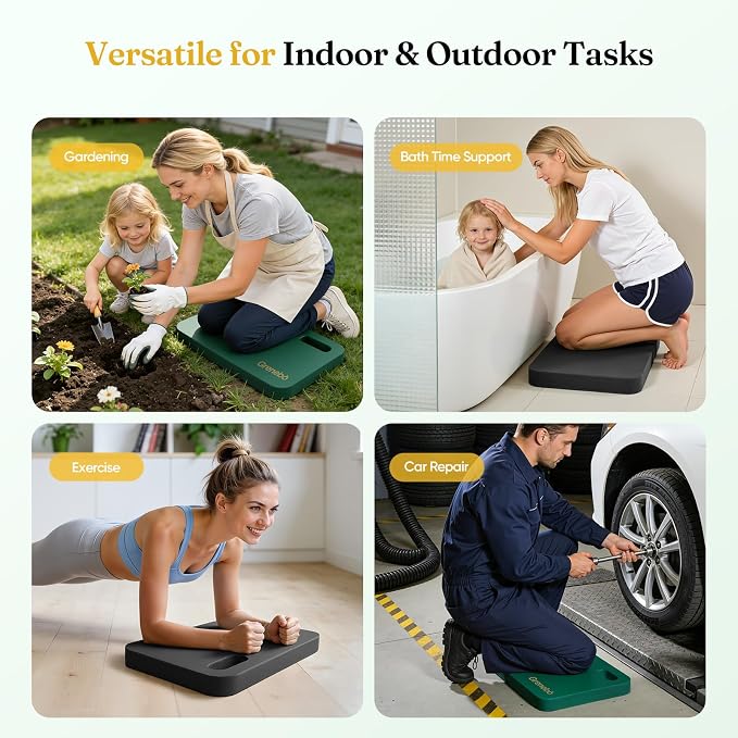 Grenebo High-Density NBR Foam Garden Kneeling Pad, 1.6" Extra Thick Gardening Pads for Kneeling, Ultra Soft Kneeling Pads for Gardening, Work, Exercise, Yoga, 17.3×11×1.6 in (2, Black Green)