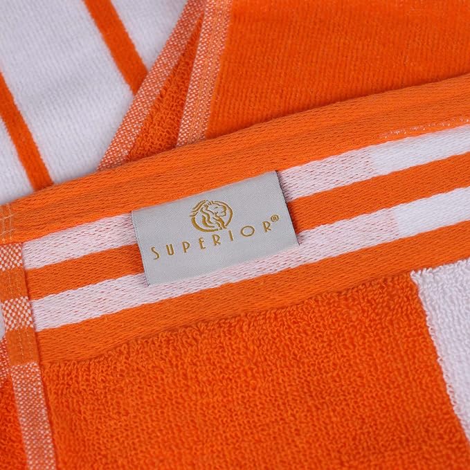 Superior Cotton Cabana Striped Beach Towels, Colorful Towels for Adult, Kid, Pool, Swimming, Sand, Travel, Large Oversized, Absorbent, Fast Drying, Bath Basics, Cabana Collection, 1 Piece, Orange