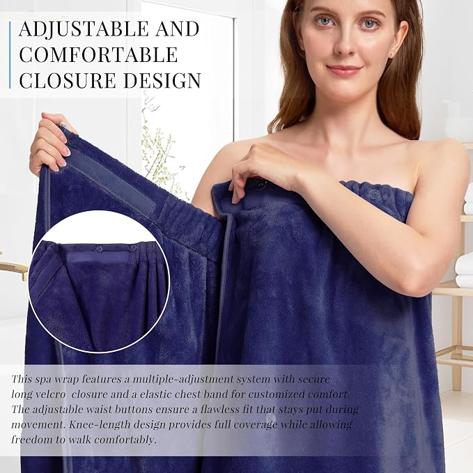PJGGZ Towel Wrap for Women, Three Adjust Clasps Closure Bath Wraps After Shower Spa Sauna Bathrobe(Available in Plus Size)