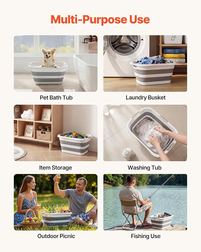 VEVOR Dog Bathtub, Collapsible Dog Bath Tub, Pet Bathing Grooming Wash Shower Station, Portable Space-Saving & Stable Support, for Small Pet Puppy Doggie Cat Outdoor, Gray White
