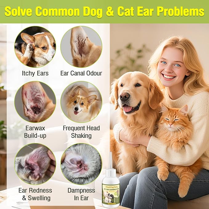2 Pcs Pet Ear Cleaner Drops for Dogs & Cats - Long Soft Tube Ear Cleaner for Pets, Gentle Ear Cleaning Solution for Deodorizing & Wax Removal, Relieves Itching, Safe for Pets （2.03oz/60ml）