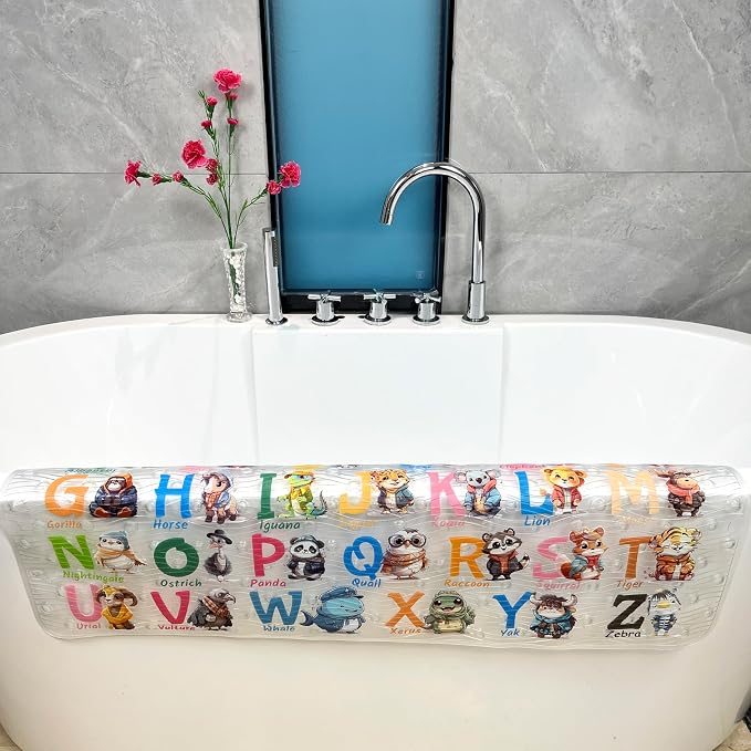 BEEHOMEE Bath Mats for Tub Kids,Baby Toddler - Large Cartoon Non-Slip Bathroom Bathtub Anti-Slip Shower Mats for Floor 35x15,Machine Washable XL Size Bathroom Mats (Cute Animals)